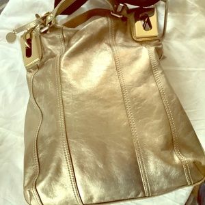 Vintage DKNY gold cross body or large clutch.